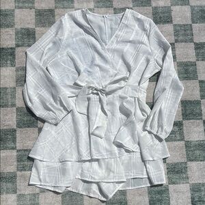 White Plaid Wrap romper